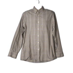 Nordstrom Shirt Mens Large Brown Blue Plaid Long Sleeve Button Down Wrinkle Free